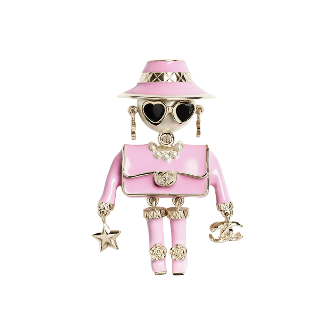 샤넬 브로치 메탈 레진 글래스 펄 & 골드 핑크 블랙 펄리 화이트(Chanel Brooch Metal Resin Glass Pearls & Gold Pink Black Pearly White) - 1