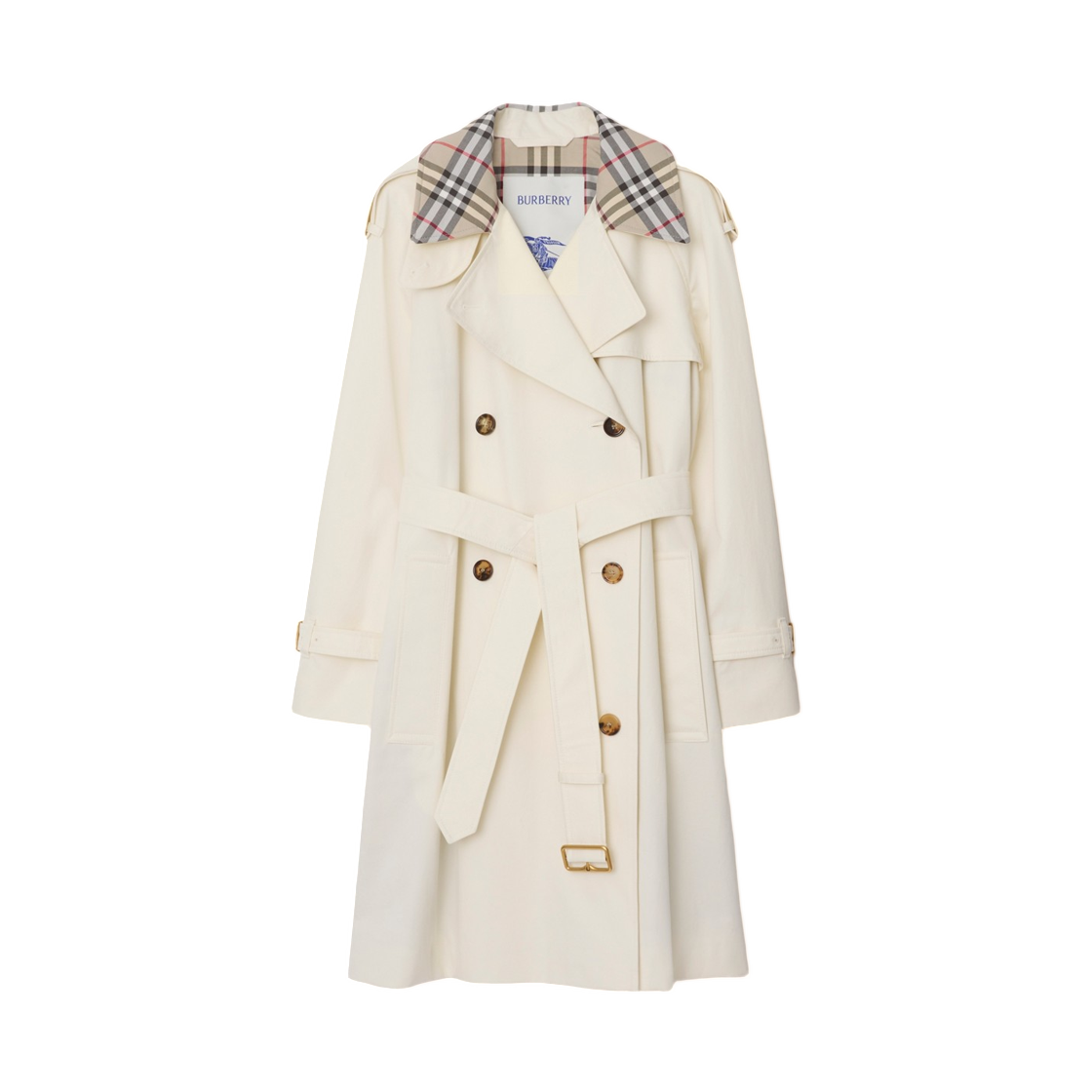 (W) 버버리 미드렝스 체크 칼라 캐슬포드 트렌치 코트 코튼((W) Burberry Mid-Length Check Collar Castleford Trench Coat Cotton) - 1