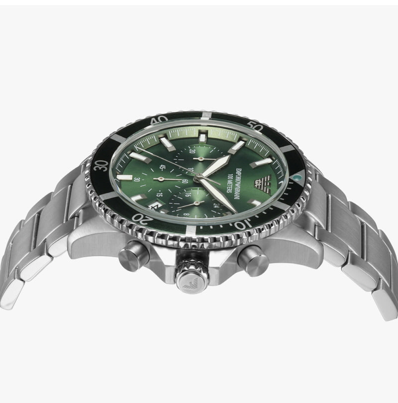 엠포리오 아르마니 월드 익스프로어 43mm 크로노그래프 메탈 시계 그린 실버(Emporio Armani World Explorer 43mm Chronograph Metal Watch Green Silver) - 2