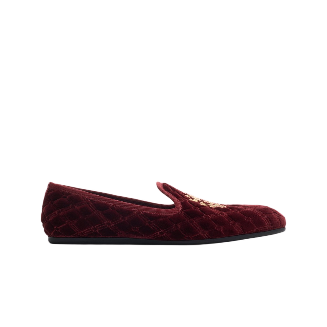 (W) 버버리 퀼티드 벨벳 에스테이트 슬리퍼 와인 레드((W) Burberry Quilted Velvet Estate Slippers Wine Red) - 1