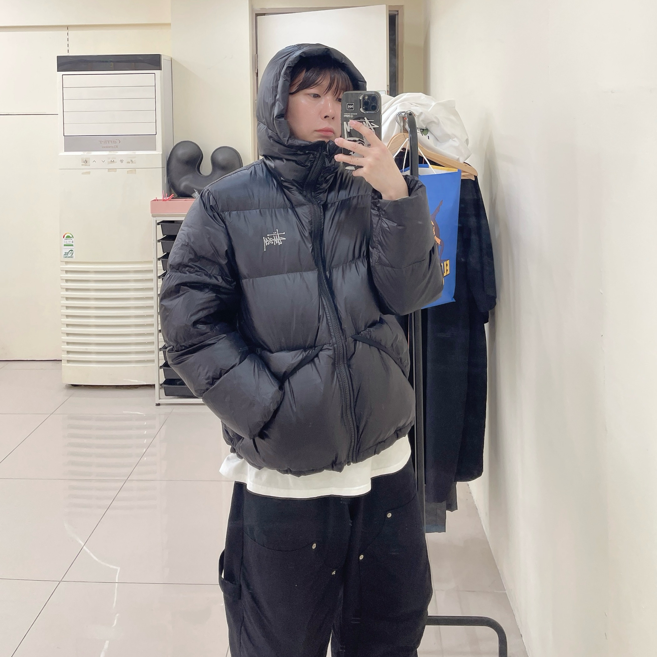 Stussy Micro Ripstop Down Parka Jet Black 착용 스타일