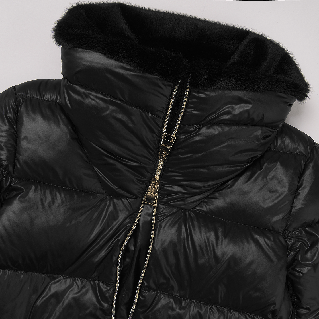 (W) 에르노 봄버 자켓 나일론 울트라라이트 뉴 레이디 포 퍼 블랙((W) Herno Bomber Jacket In Nylon Ultralight New Lady Faux Fur Black) - 3