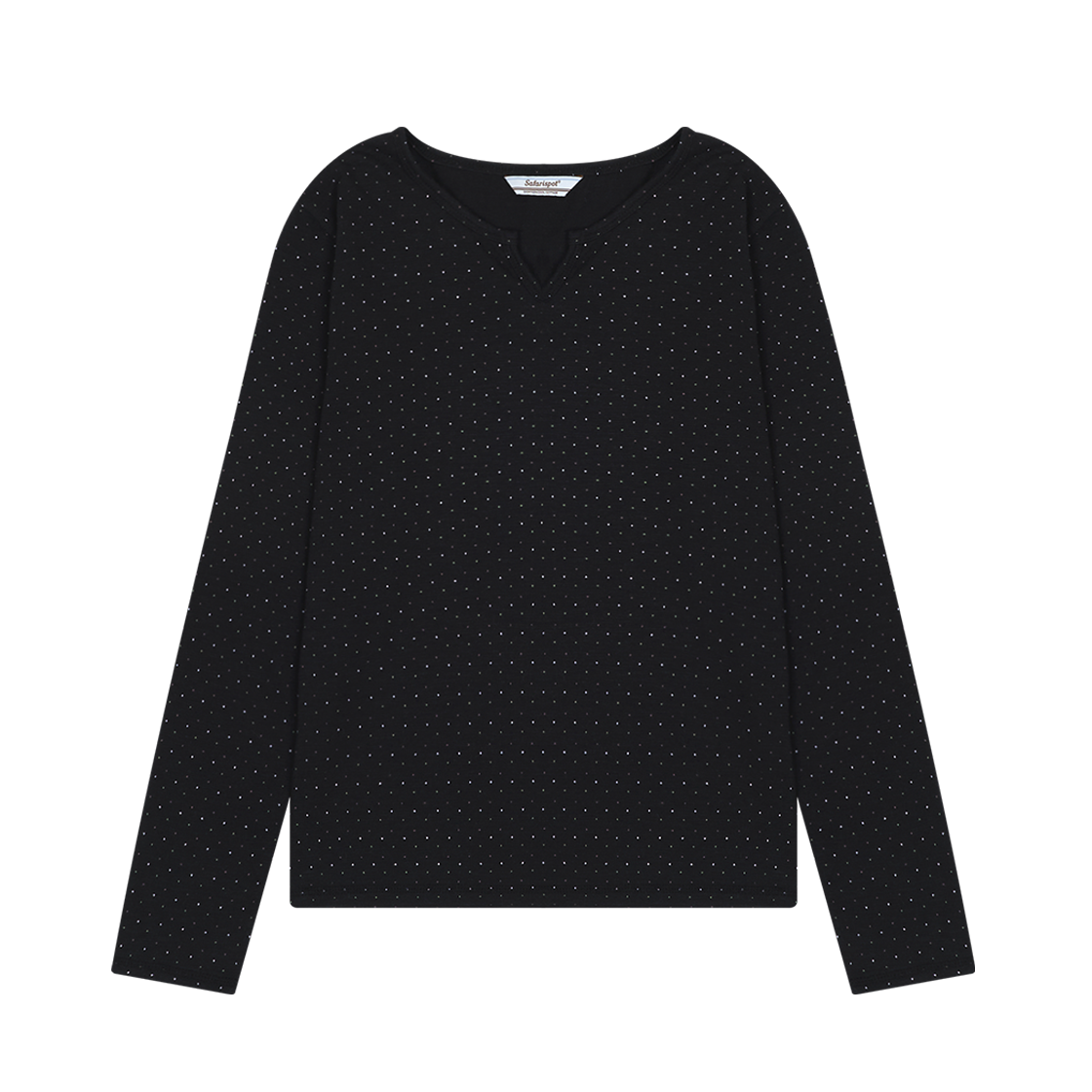 사파리스팟 1/2 컨트리 도트 브이넥 롱 슬리브 블랙