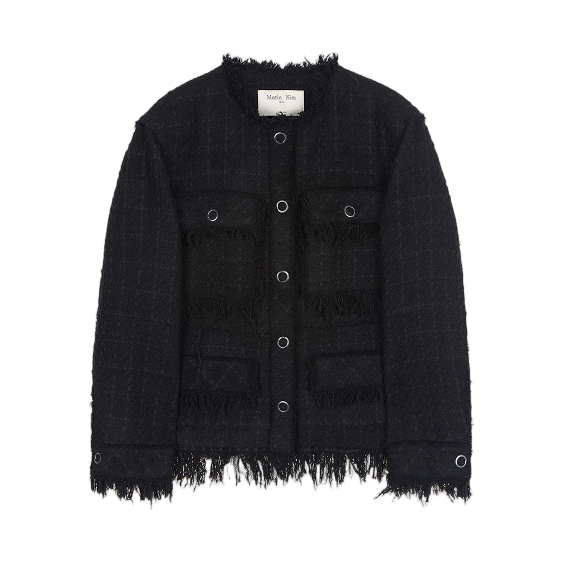 MK259OJK008MBB (W) Matin Kim Two Way Collarless Tweed Jacket Black