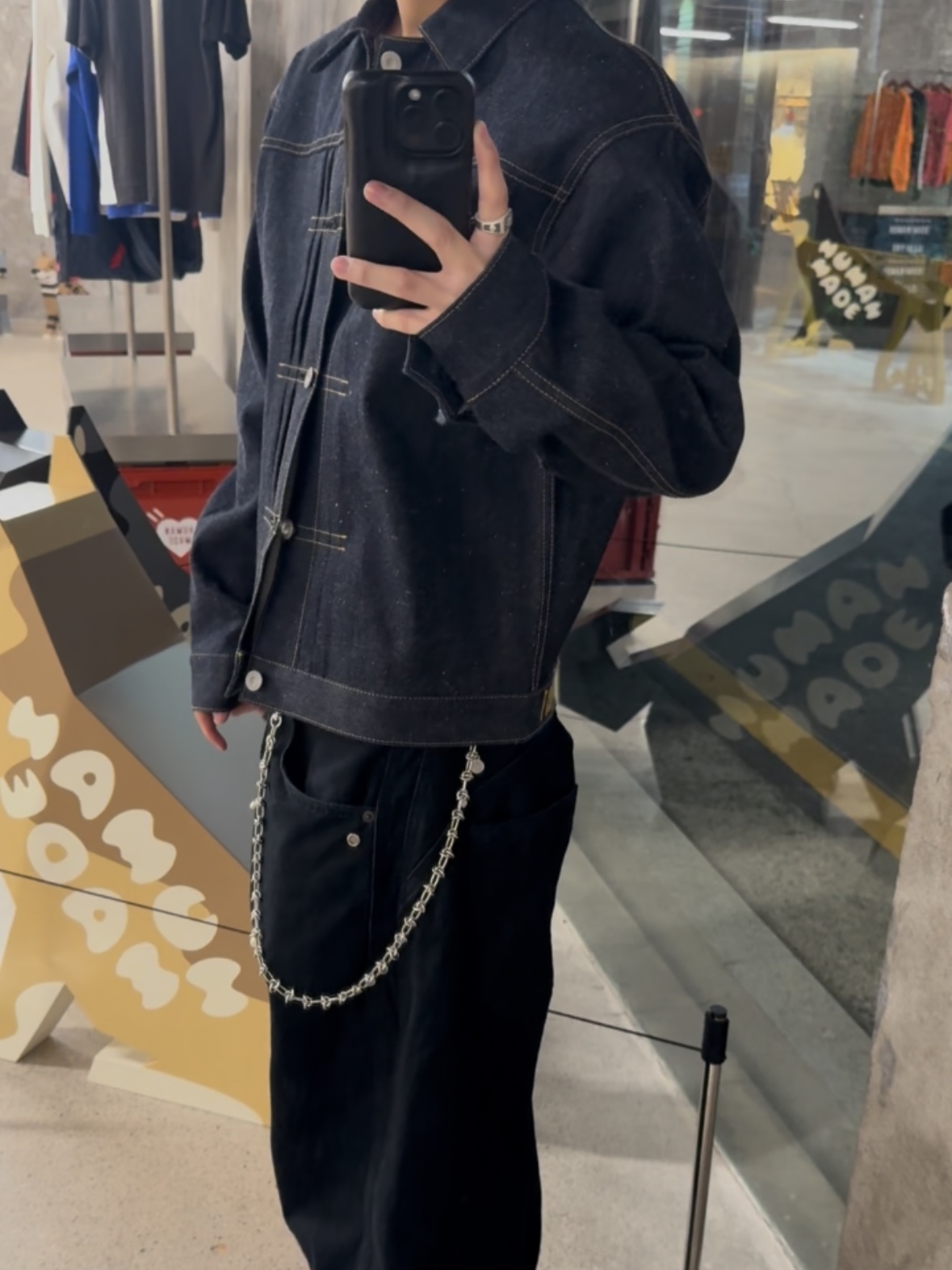 Human Made Denim Work Jacket Past Indigo, Dr. Martens x Thisisneverthat 1461 Waxed Full Grain Black 착용 스타일 - 3