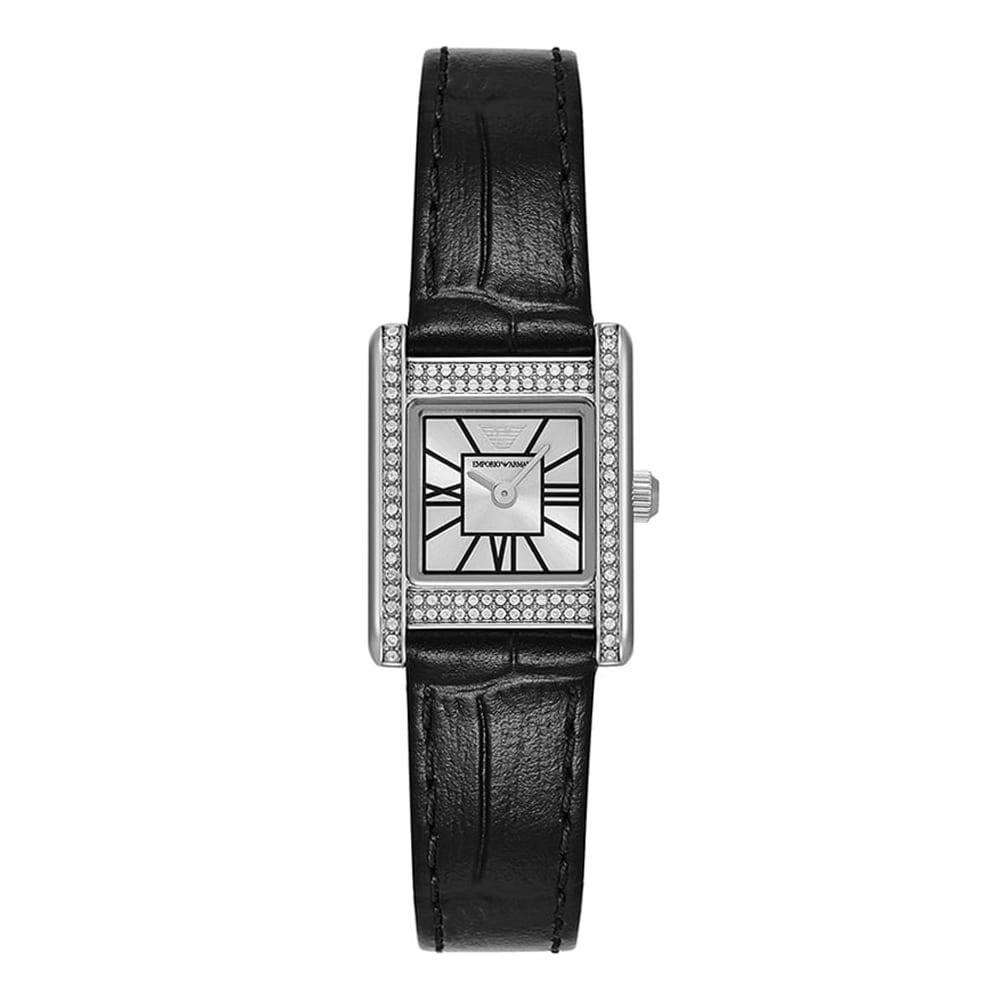 (W) 엠포리오 아르마니 제니 20mm 스퀘어 가죽 시계 실버 블랙((W) Emporio Armani Genni 20mm Square Leather Watch Silver Black) - 2