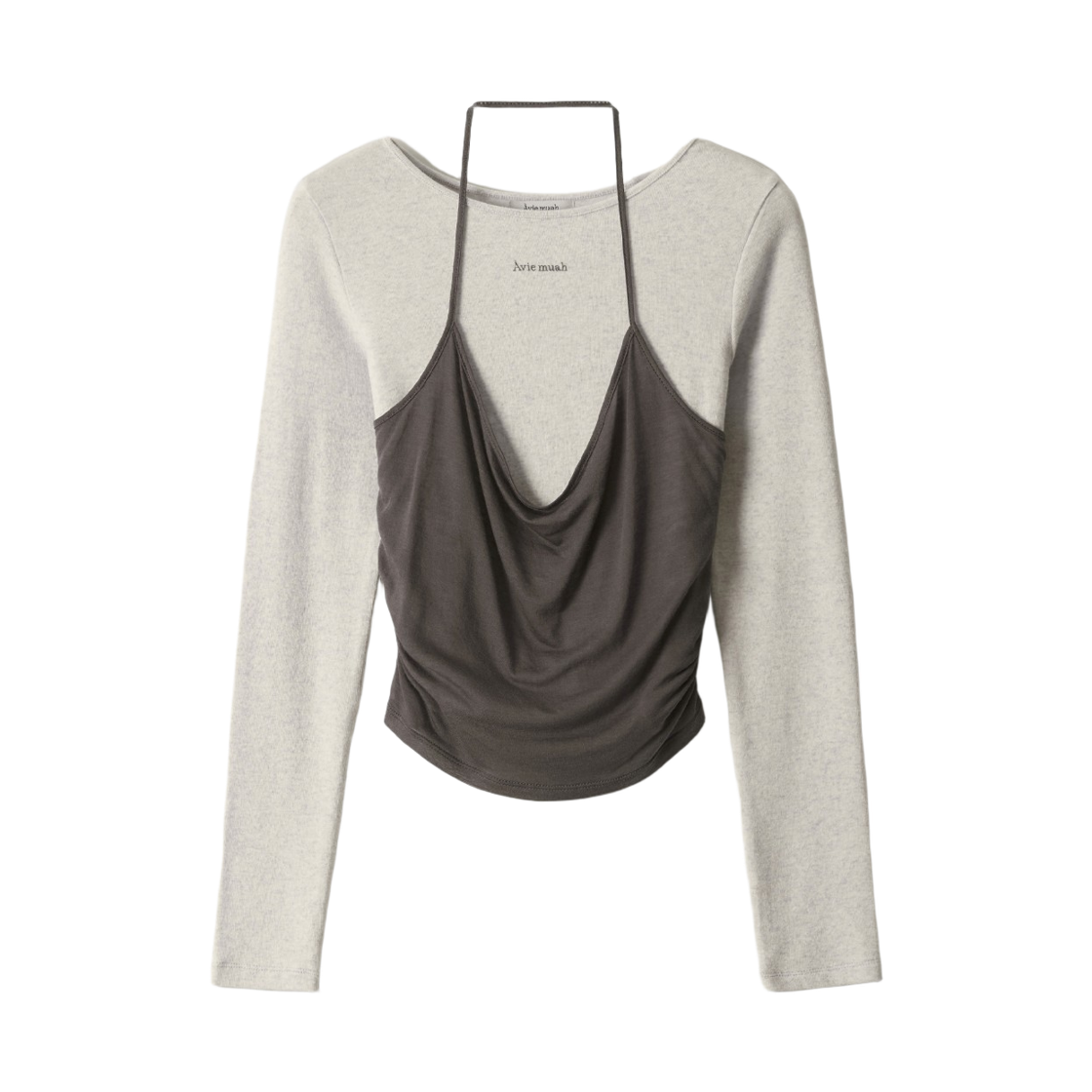 - (W) Aviemuah Ave Layered Halter Jersey Top Beige