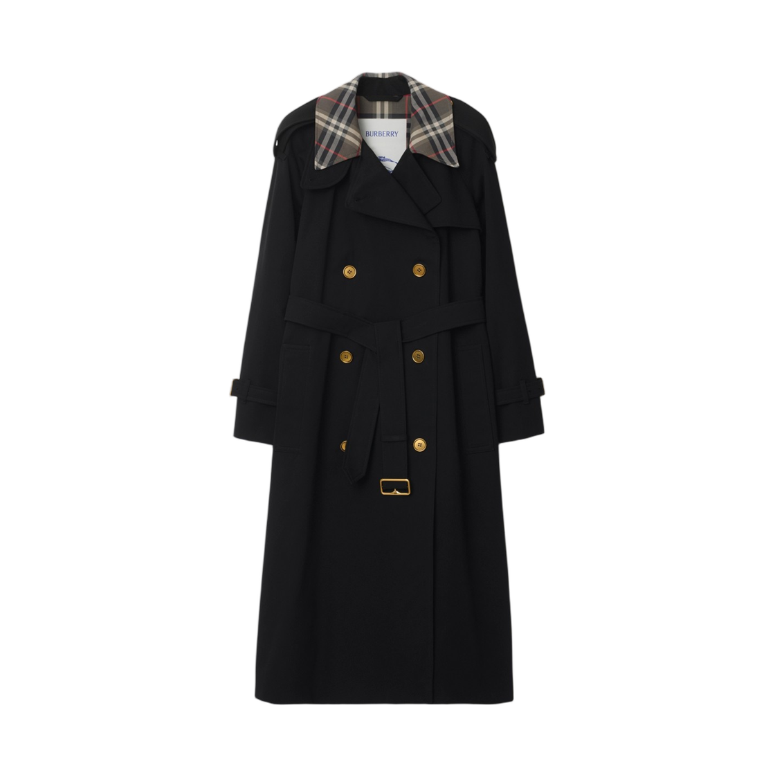 (W) 버버리 롱 체크 칼라 캐슬포드 트렌치 코트 블랙((W) Burberry Long Check Collar Castleford Trench Coat Black) - 1