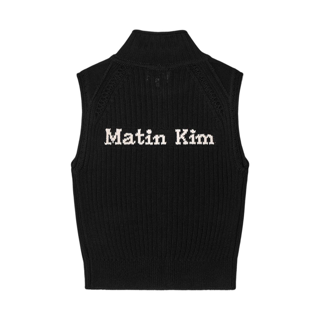 (W) 마뗑킴 백 로고 하이 넥 니트 베스트 블랙((W) Matin Kim Back Logo High Neck Knit Vest Black) - 2