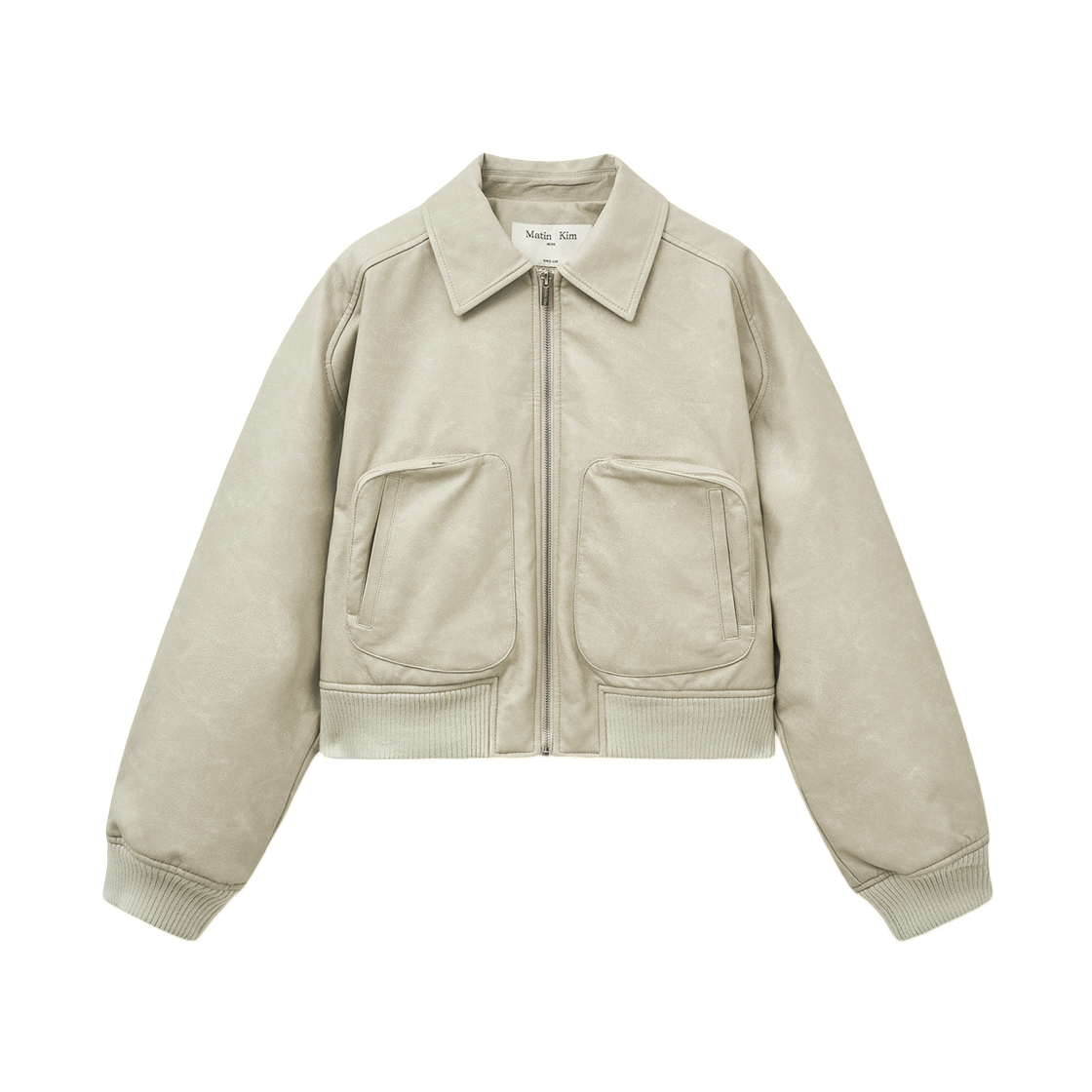 MK259OJP049MLG (W) Matin Kim Faux Leather Out Pocket Jumper Light Grey