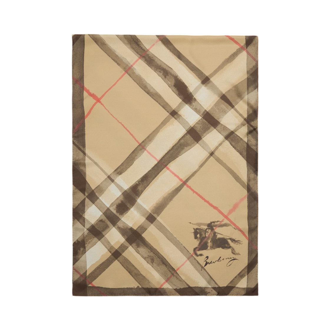 (W) 버버리 와이드 워터컬러 체크 실크 스카프 샌드 베이지((W) Burberry Wide Watercolour Check Silk Scarf Sand Beige) - 1
