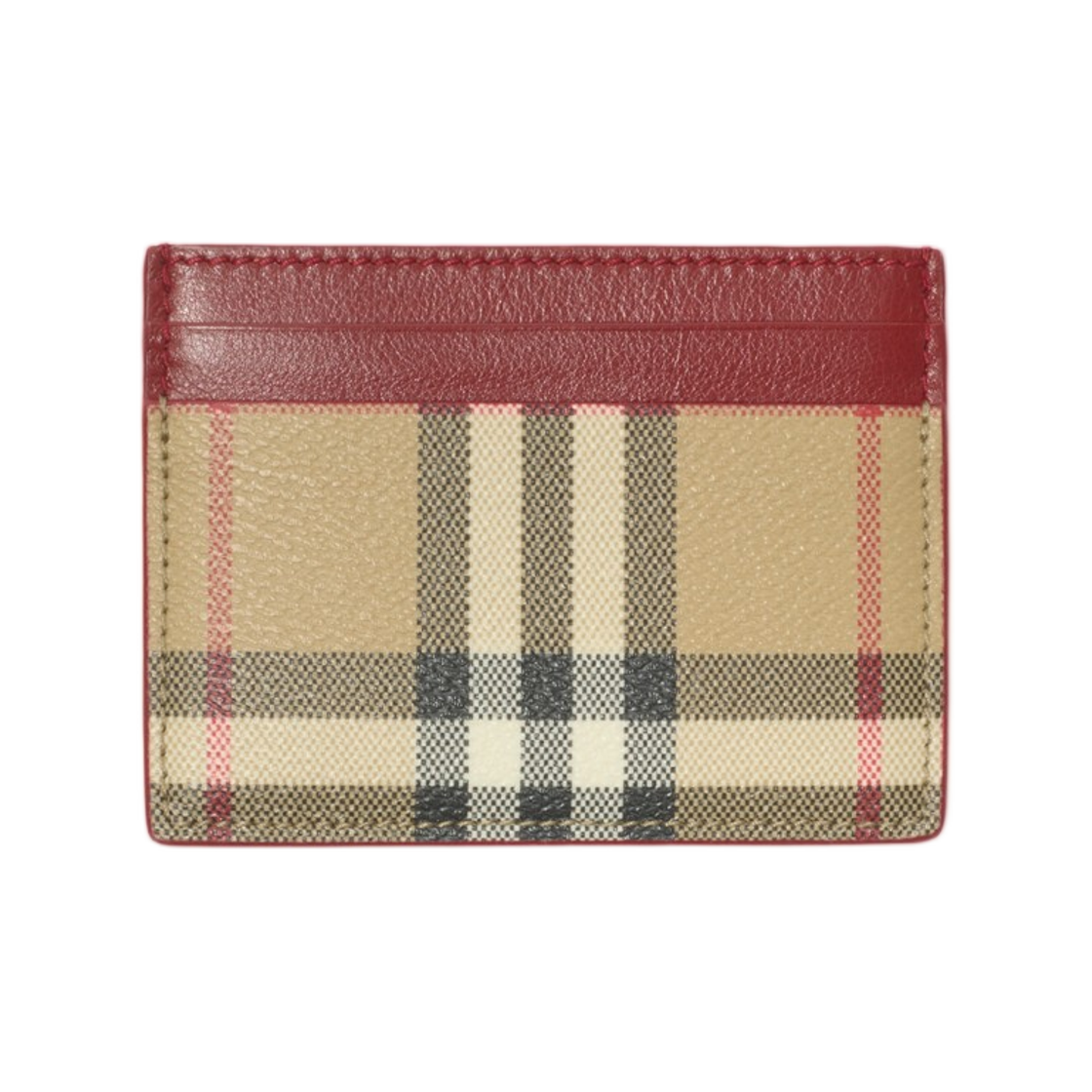 8116329 Burberry Check Card Case Archive Beige Ruby Red