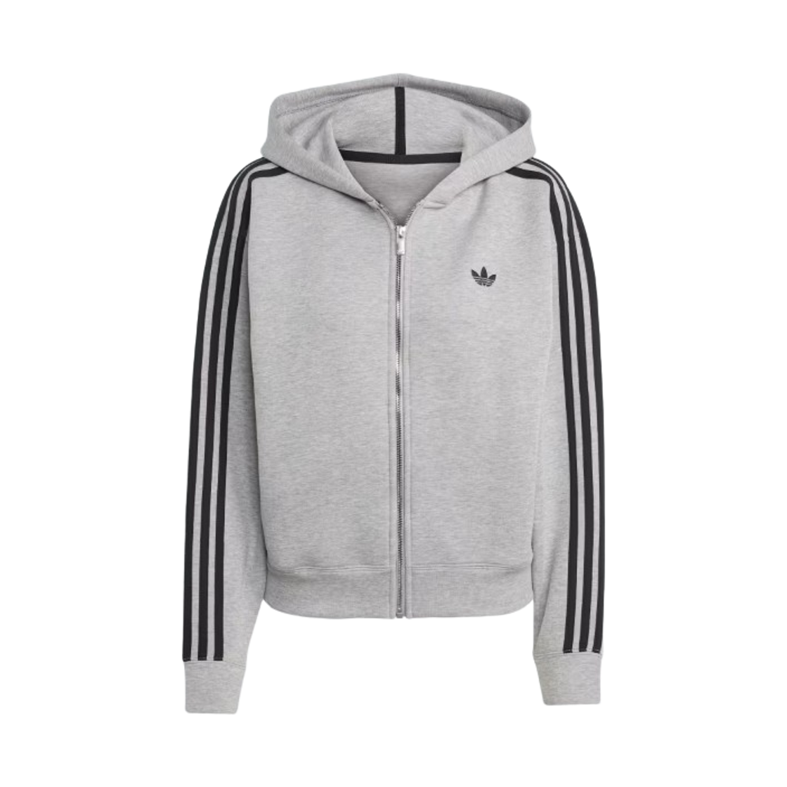 (W) 아디다스 아디컬러 삼선 스페이서 풀집 후드 미디움 그레이 헤더 - KR 사이즈((W) Adidas Adicolor 3-Stripes Spacer Full-Zip Hoodie Medium Grey Heather - KR Sizing) - 1