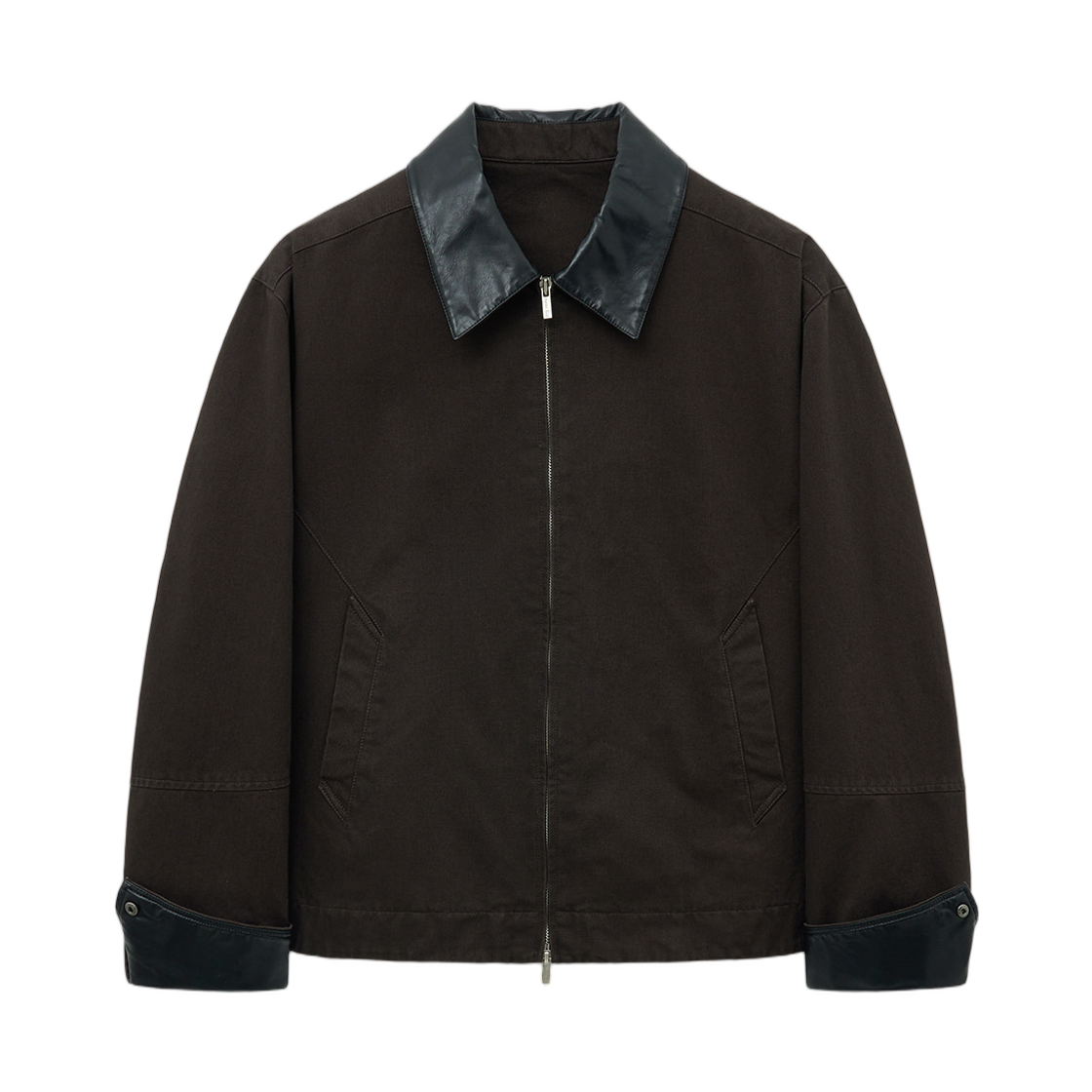 MK2577JP533HDB Matin Kim Leather Collar Point Work Jacket Dark Brown