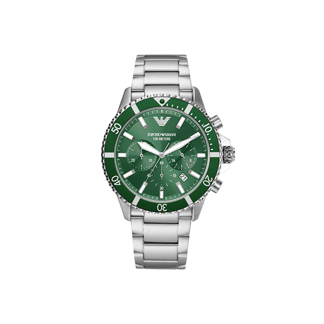 AR11500 Emporio Armani World Explorer 43mm Chronograph Metal Watch Green Silver