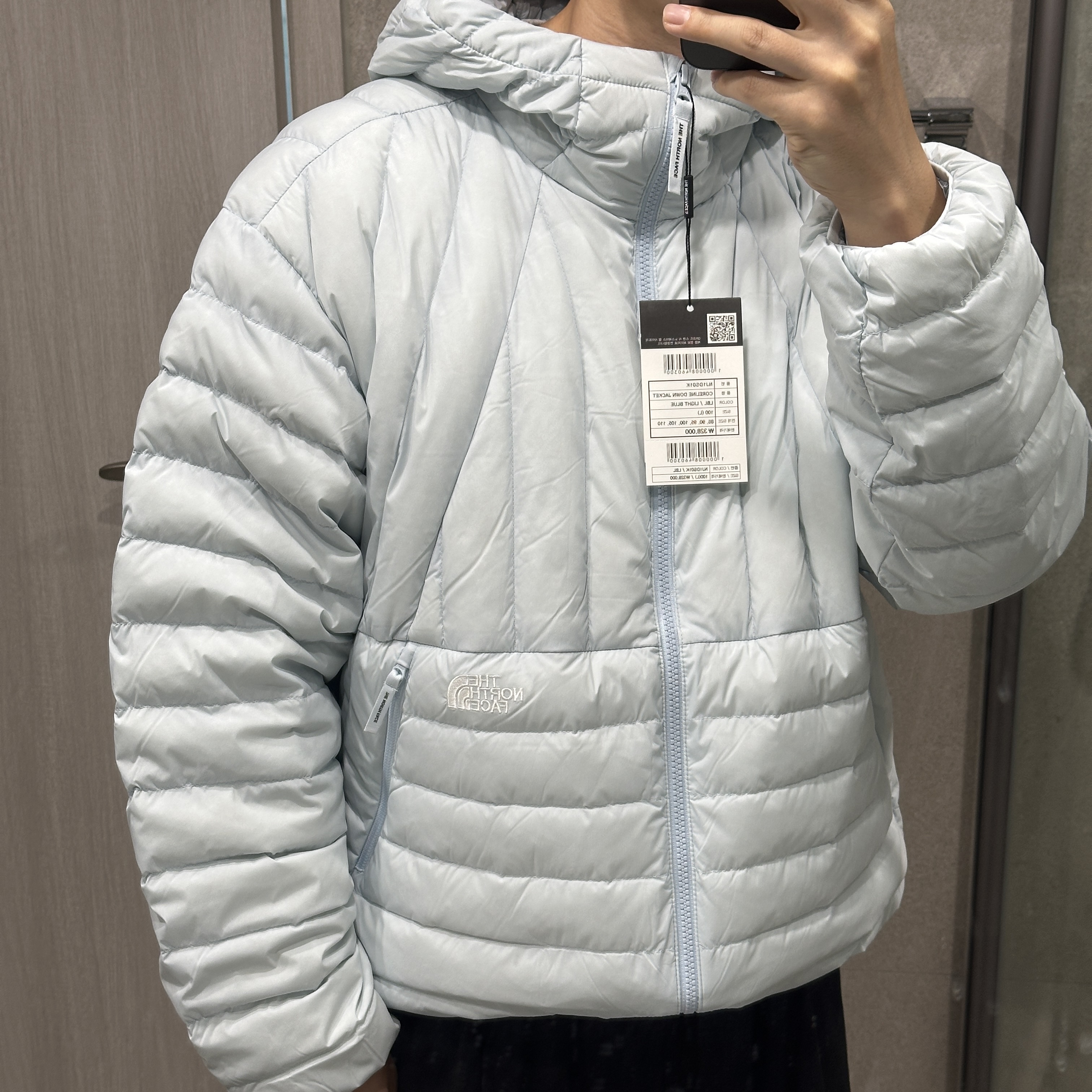 The North Face Coreline Down Jacket Light Blue - 25FW 착용 스타일 - 2