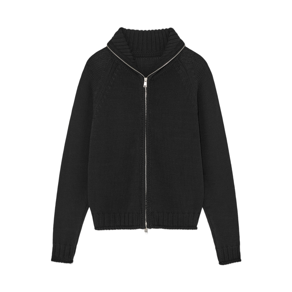 (W) 마뗑킴 아플리케 로고 패치 니트 집업 블랙((W) Matin Kim Applique Logo Patch Knit Zip Up Black) - 1