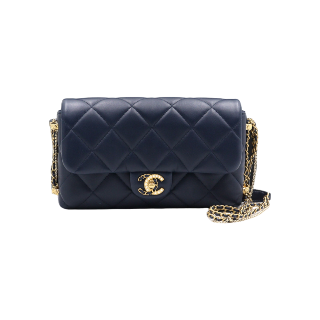 IT6E37H32C2G Chanel Navy Lambskin Pearl Half CC Women's Shoulder Bag