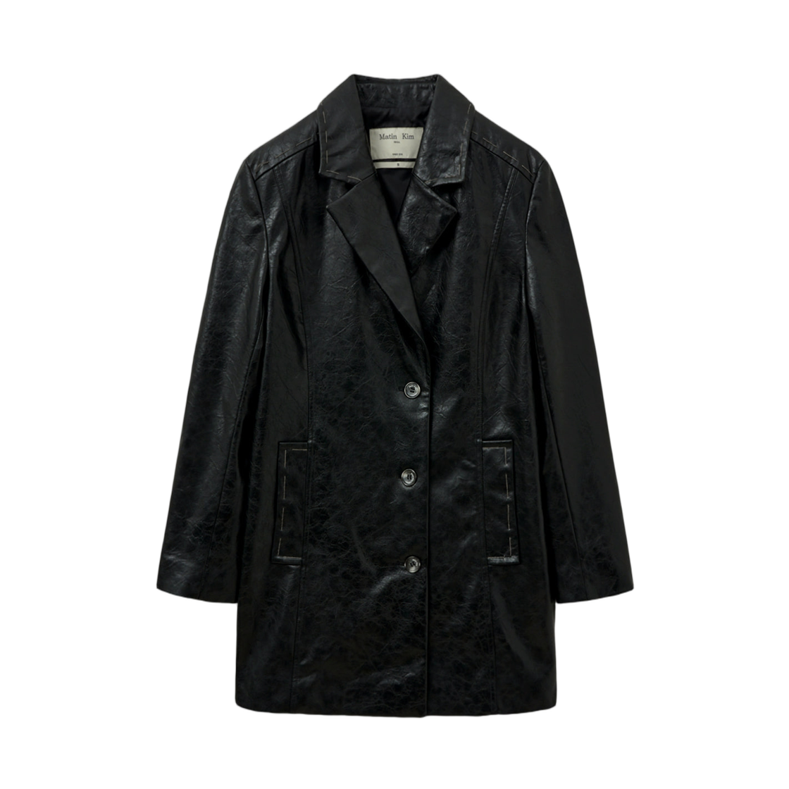 (W) 마뗑킴 포우 레더 하프 더블 자켓 블랙((W) Matin Kim Faux Leather Half Double Jacket Black)