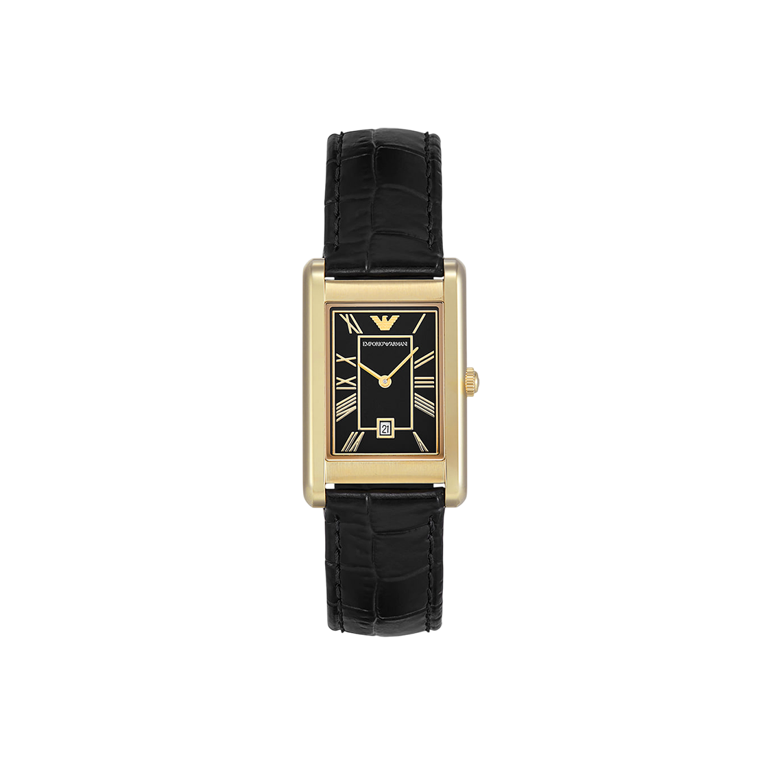 엠포리오 아르마니 지노 25mm 스퀘어 가죽 시계 블랙 블랙(Emporio Armani Gino 25mm Square Leather Watch Black Black)
