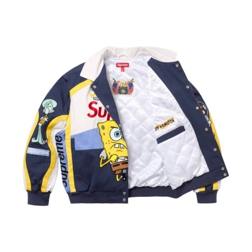 Supreme x SpongeBob SquarePants Jeff Hamilton Racing Jacket White - 25SS 착용 스타일