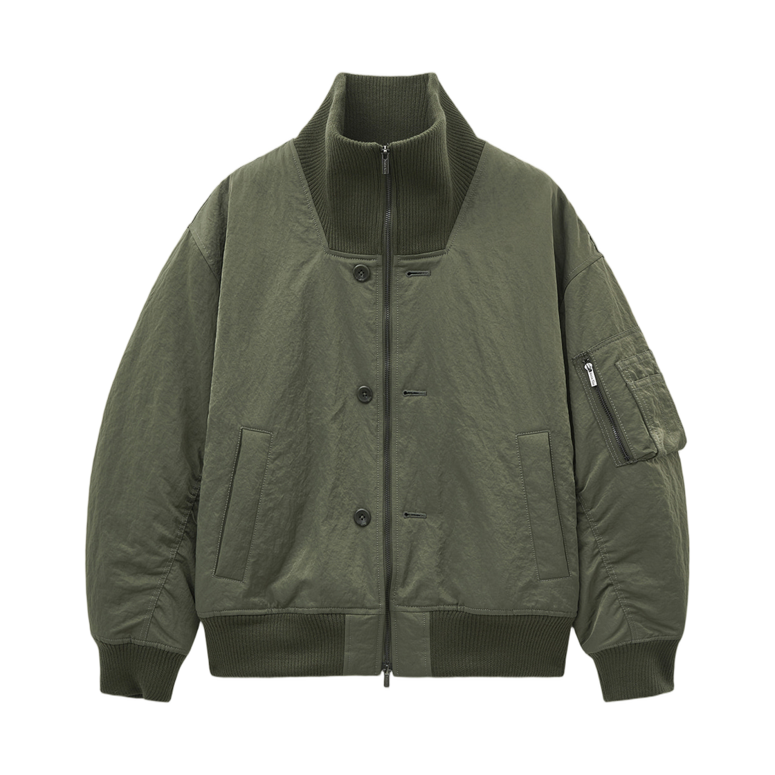 MK259OJP040MKH (W) Matin Kim High Neck Button Point Zip Up Jumper Khaki