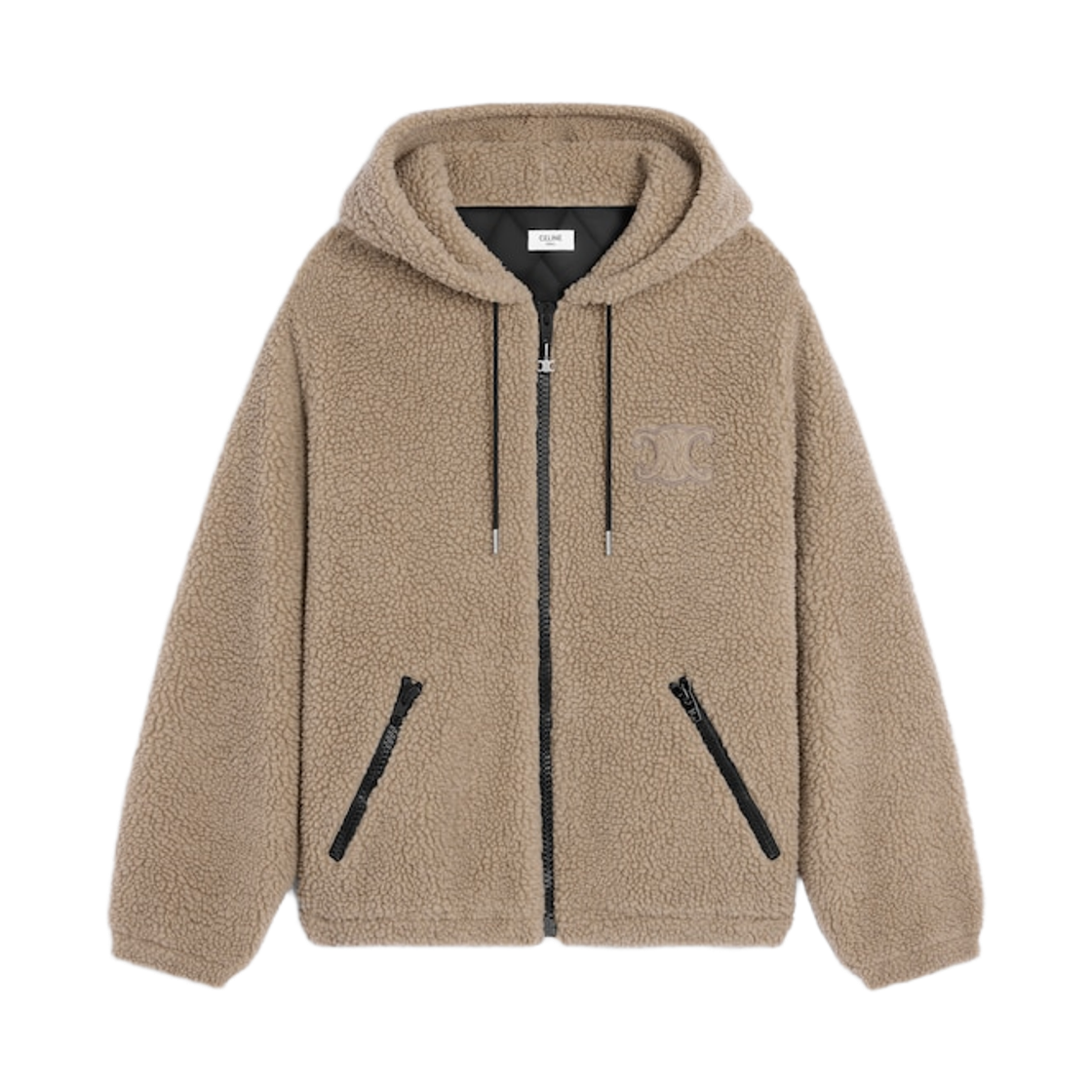 셀린느 후드 자켓 울 코튼 플리스 베이지 블랙(Celine Hooded Jacket in Wool and Cotton Fleece Beige Black)