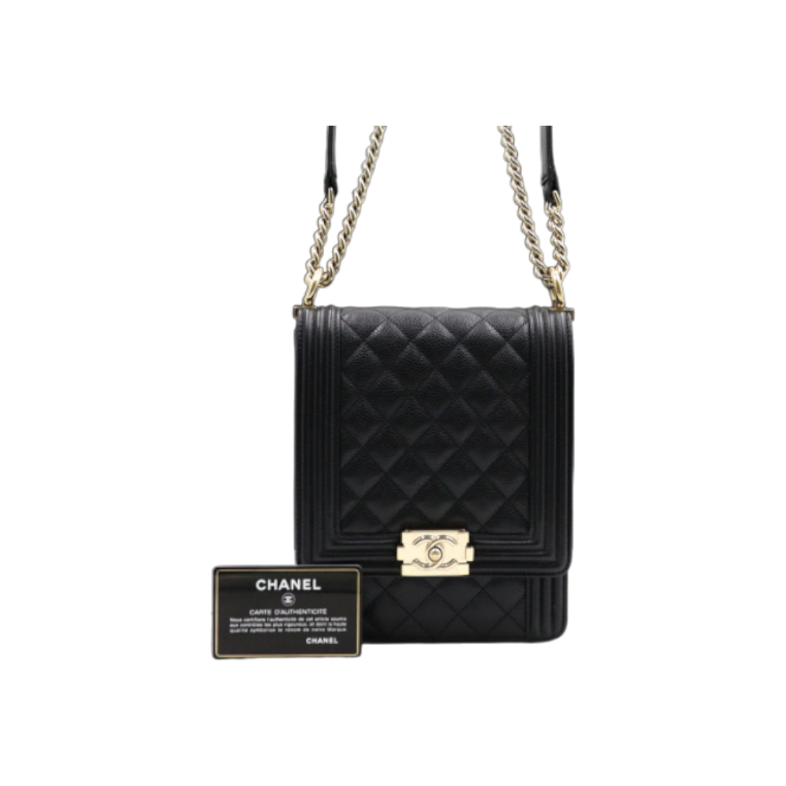 ITODNQ7AFTTB Chanel Black Caviar Boy Chanel Flap Bag with Gold Chain Shoulder and Crossbody Strap