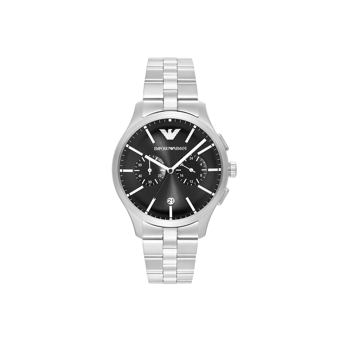 AR11691 Emporio Armani Dario 42mm Chronograph Metal Watch Black Silver