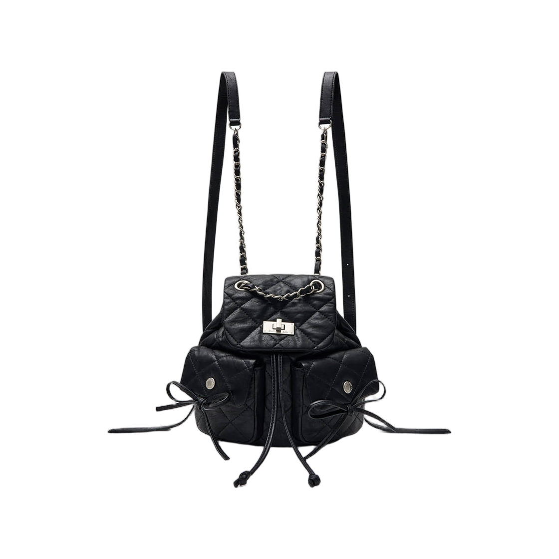 마뗑킴 더블 포켓 퀼팅 미니 백팩 블랙(Matin Kim Double Pocket Quilting Mini Backpack Black)