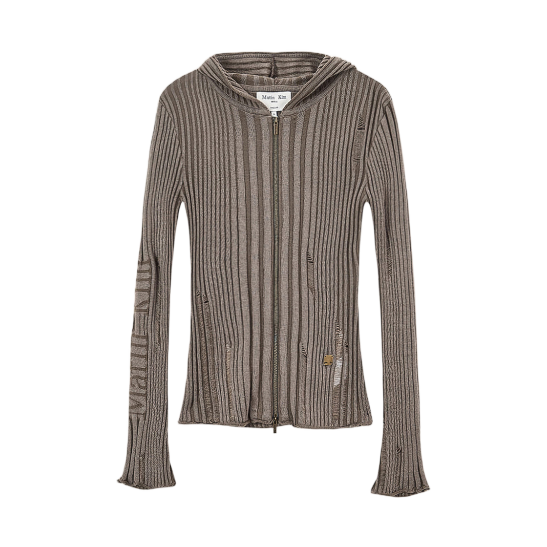 MK2577CD013MKB (W) Matin Kim Logo Point Damage Slim Hoody Cardigan Khaki Brown