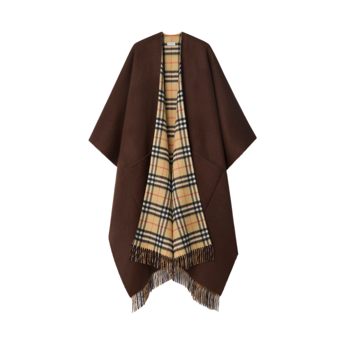 (W) 버버리 리버시블 체크 울 캐시미어 케이프 트레클 브라운((W) Burberry Reversible Check Wool Cashmere Cape Treacle Brown) - 1