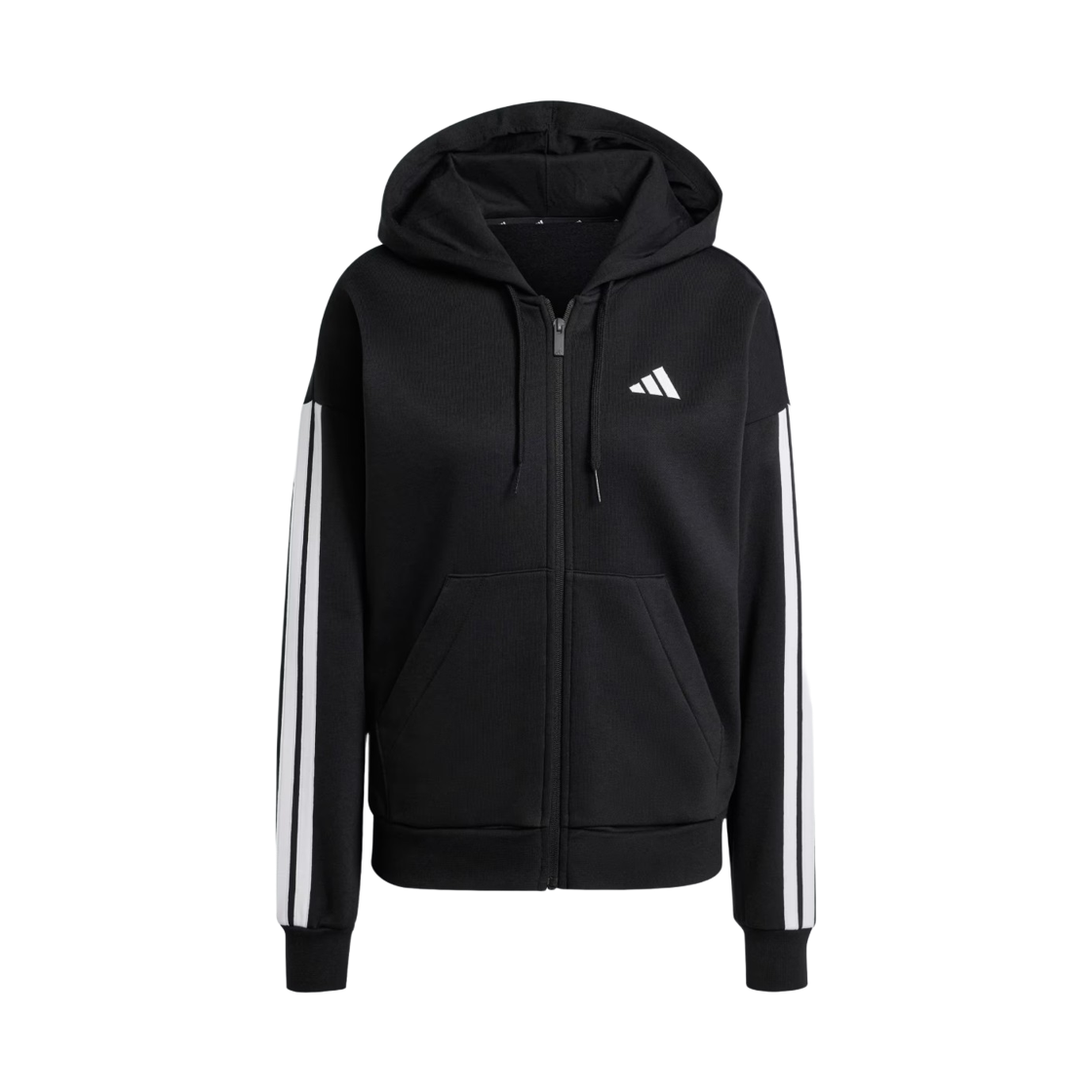 (W) 아디다스 에센셜 3S 풀집 플리스 후드 블랙 화이트 - KR 사이즈((W) Adidas Essentials 3S Full Zip Fleece Hoodie Black White - KR Sizing) - 1