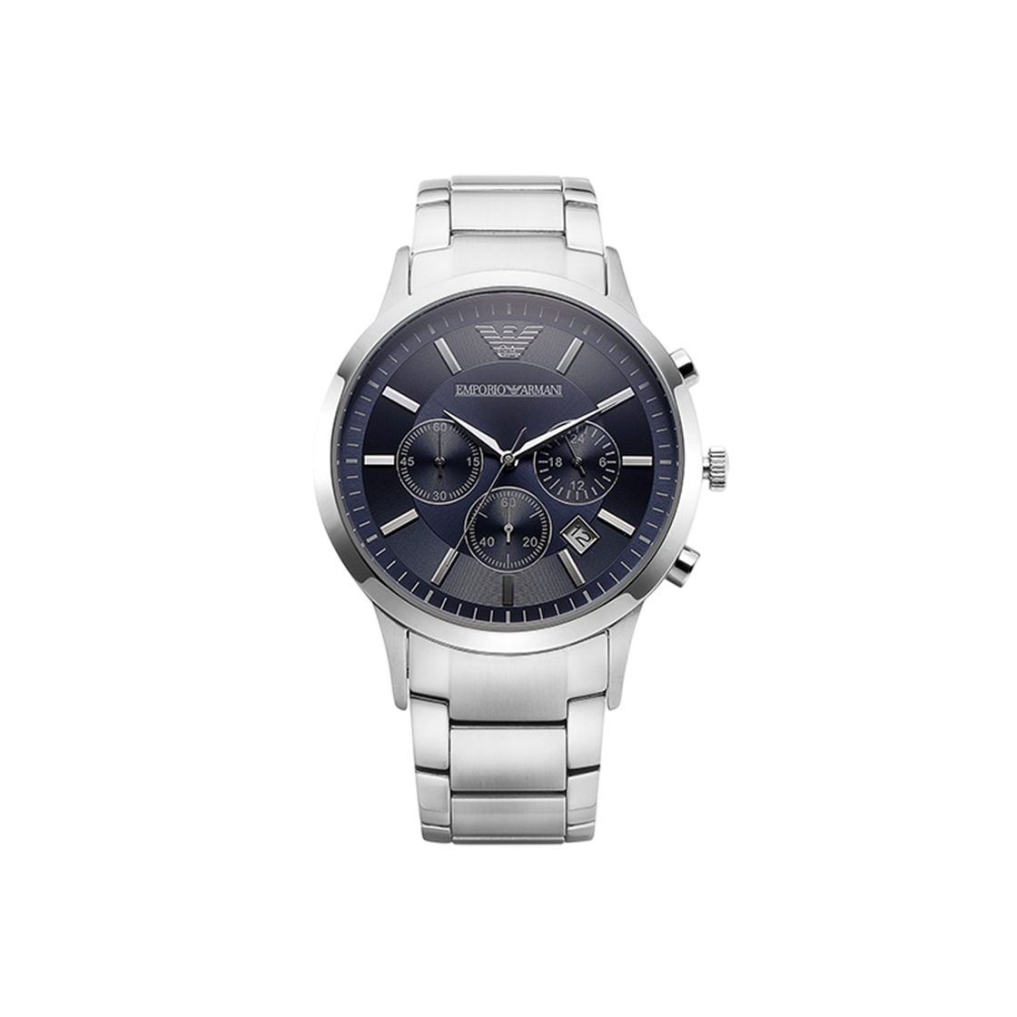 엠포리오 아르마니 레나토 43mm 크로노그래프 메탈 시계 블루 실버(Emporio Armani Renato 43mm Chronograph Metal Watch Blue Silver)