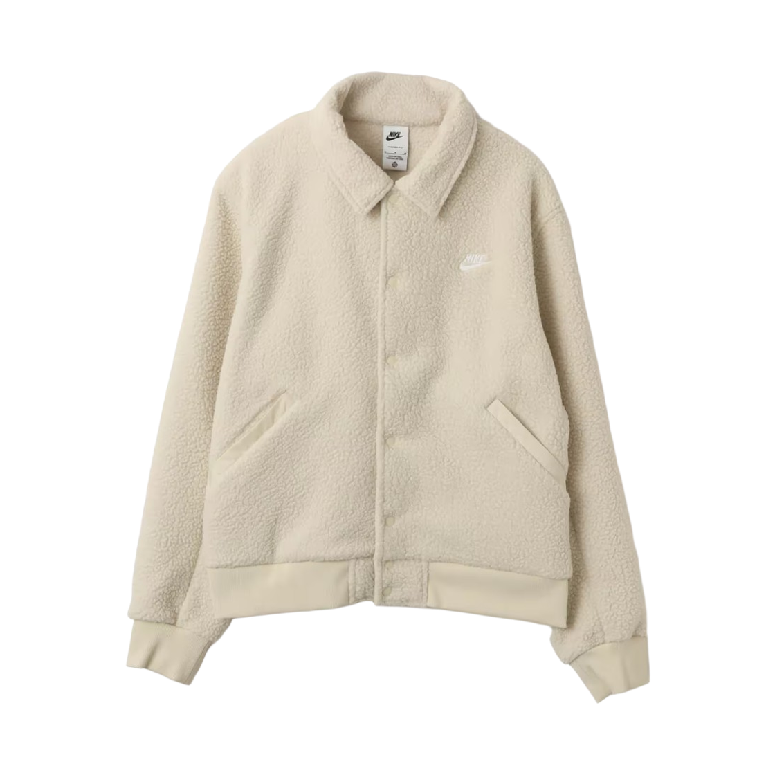 HV1430-297 Nike NSW Club High-Pile Fleece Coach Jacket Light Khaki White - Asia