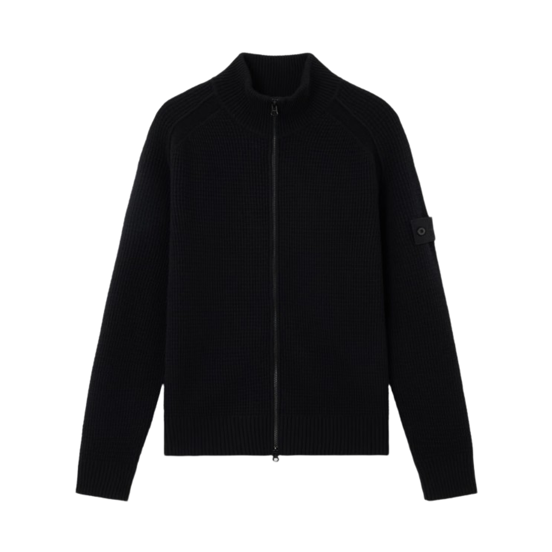 스톤 아일랜드 5100083 래글런 슬리브 앤 립드 트림 RWS 질롱 울 지퍼업 스웨터 블랙 - 25FW(Stone Island 5100083 RWS Geelong Wool Zipper-Up Sweater with Raglan Sleeves and Ribbed Trims Black - 25FW) - 1