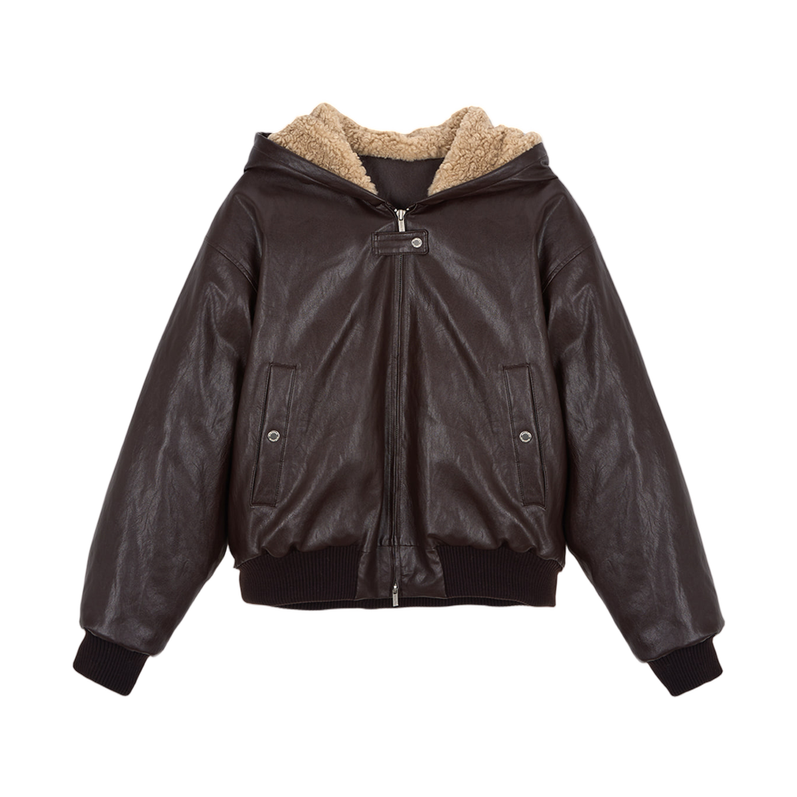MK259OJP044MBR (W) Matin Kim Faux Leather Zip Up Hoody Brown