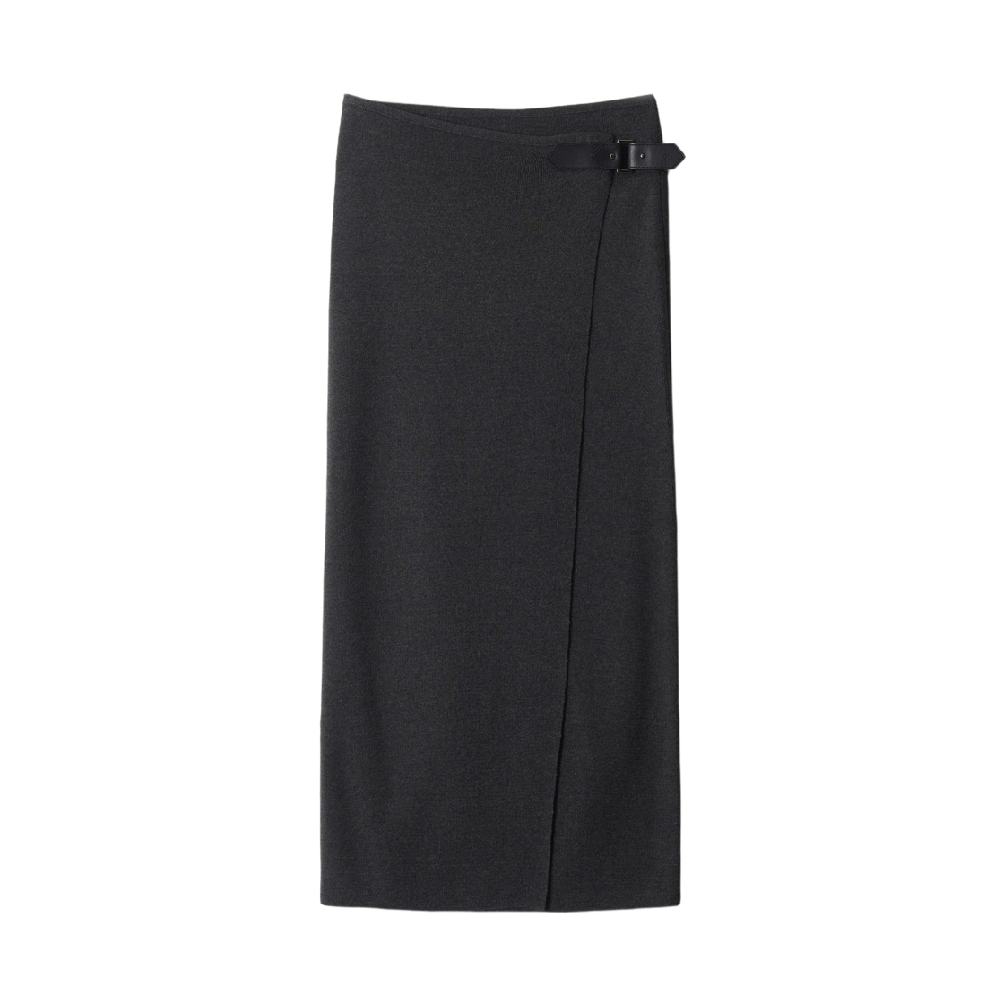 - (W) Aviemuah Merino Wool Buckle Detail Knit Wrap Skirt Charcoal