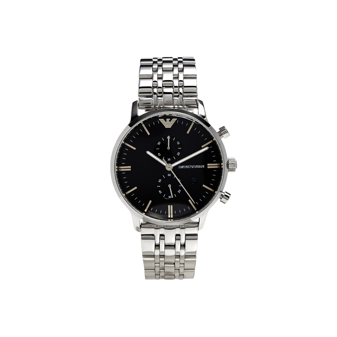 AR0389 Emporio Armani Gianni 43mm Chronograph Metal Watch Black Silver