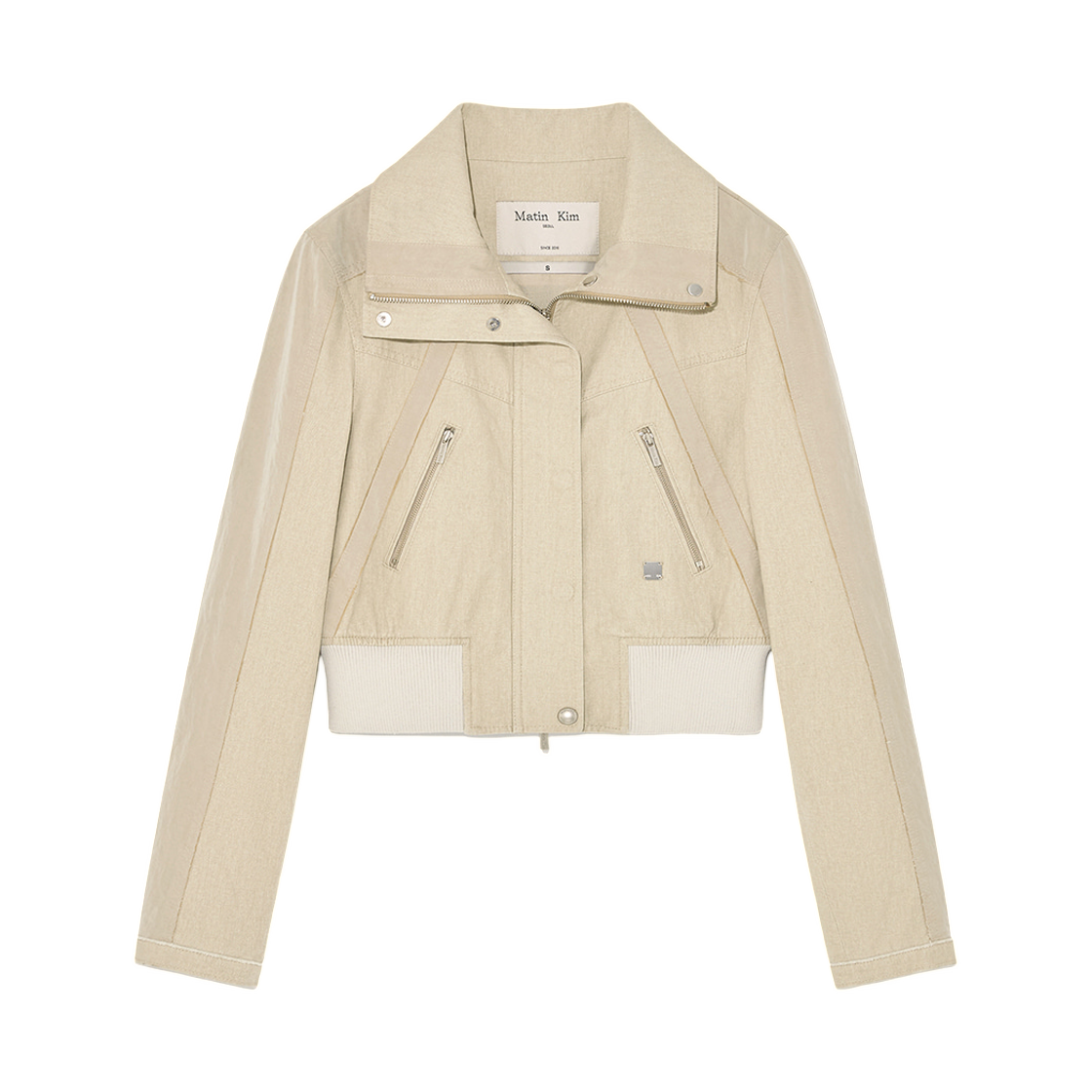 (W) 마뗑킴 컬러 믹스드 슬림 봄버 점퍼 베이지((W) Matin Kim Color Mixed Slim Bomber Jumper Beige) - 1