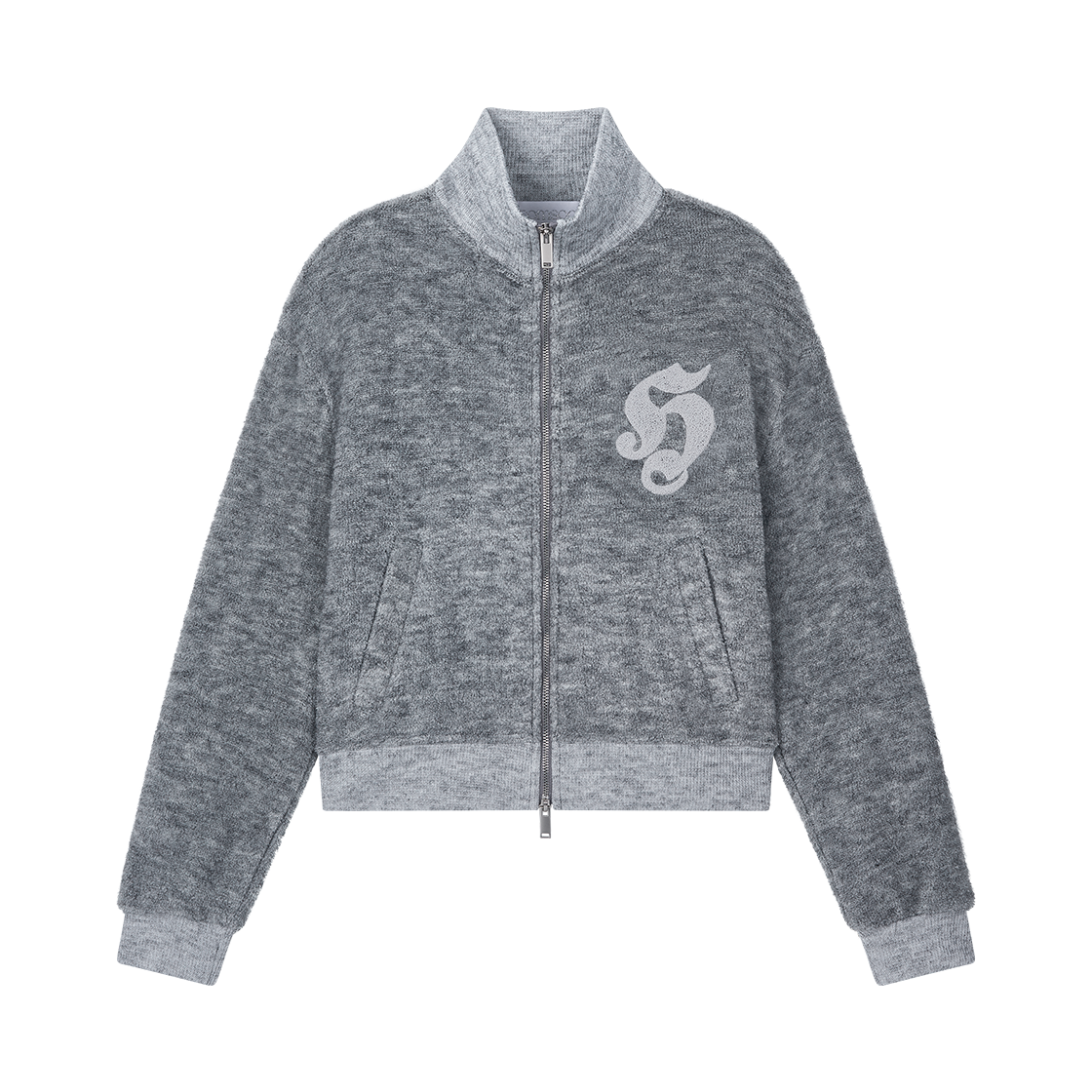 솜속 심볼 테리 니트 집업 멜란지 그레이