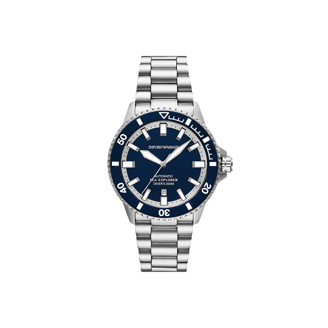 AR60087 Emporio Armani Sea Exporer 42mm Diver Metal Watch Blue Silver