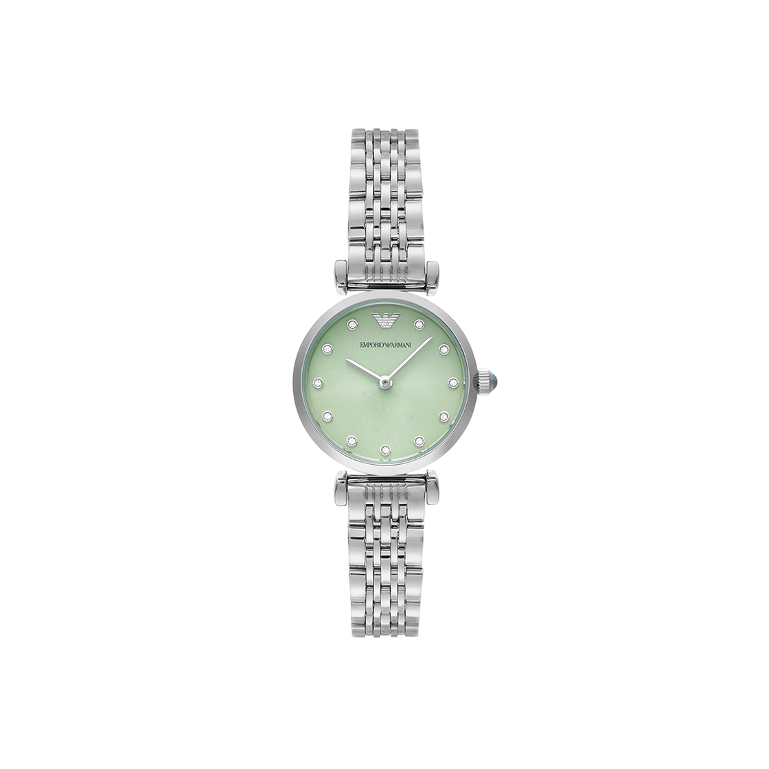 (W) 엠포리오 아르마니 지아니 28mm 메탈 시계 그린 실버((W) Emporio Armani Gianni 28mm Metal Watch Green Silver)