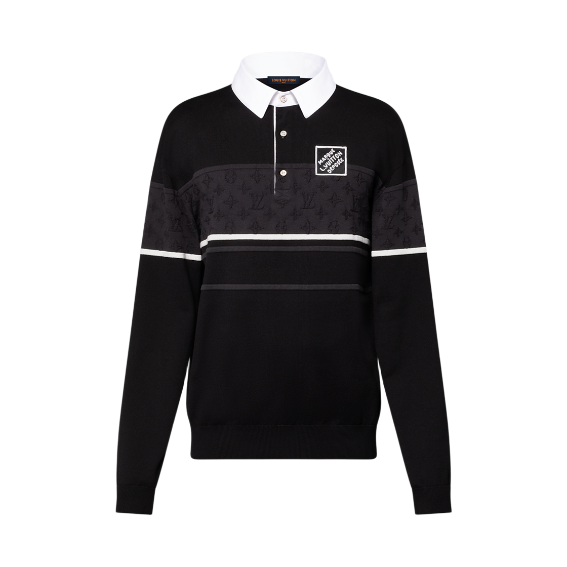 - Louis Vuitton Monogram Jacquard Long Sleeved Polo Shirt Black
