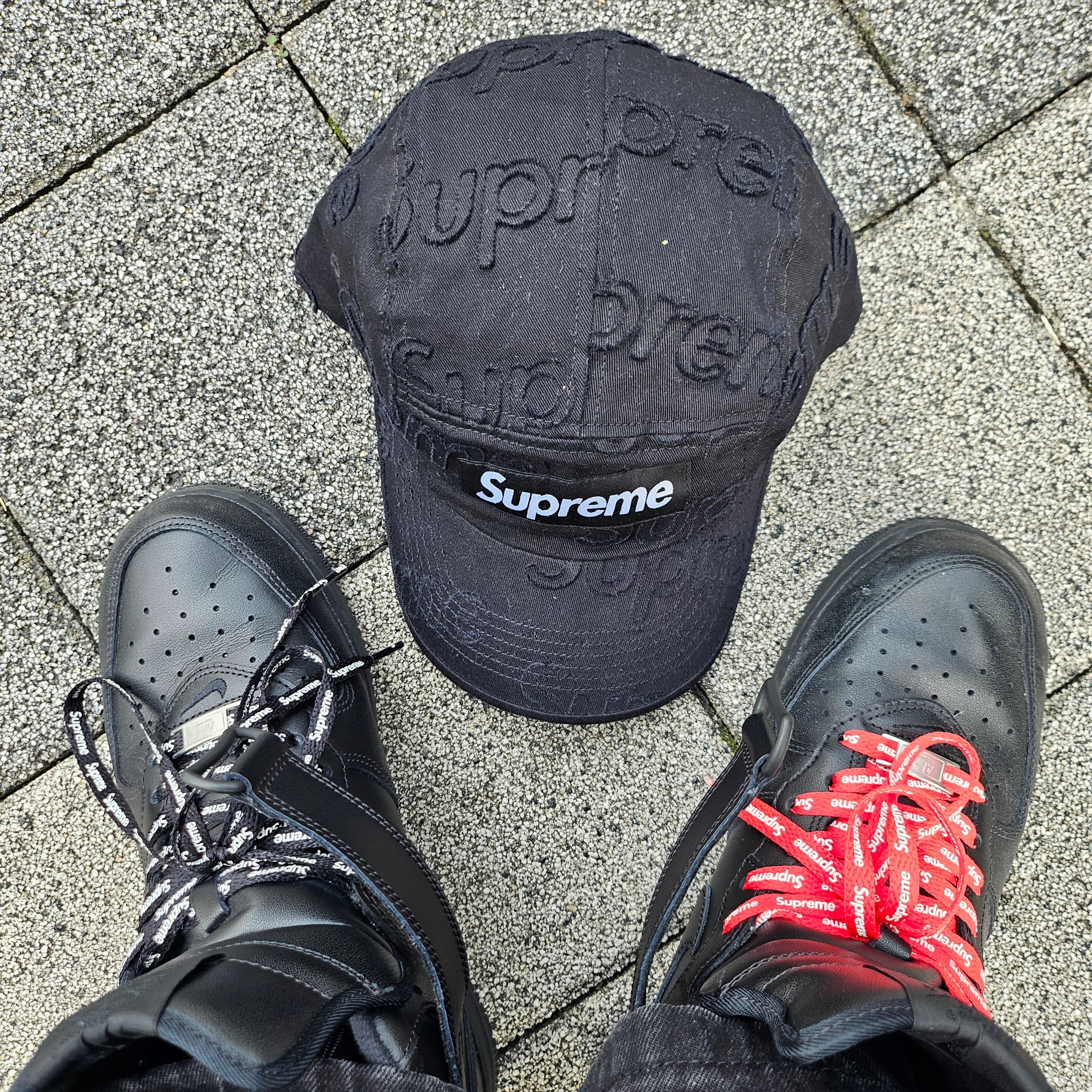 New Era x Aeca White Varsity Jacket Navy, Nike x Supreme Air Force 1 Mid Black 착용 스타일 - 3