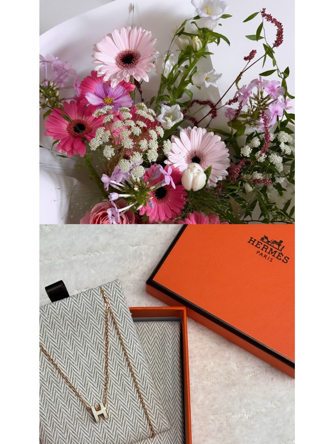 (W) Hermes Mini Pop H Pendant Rose Gold & Blanc 착용 스타일