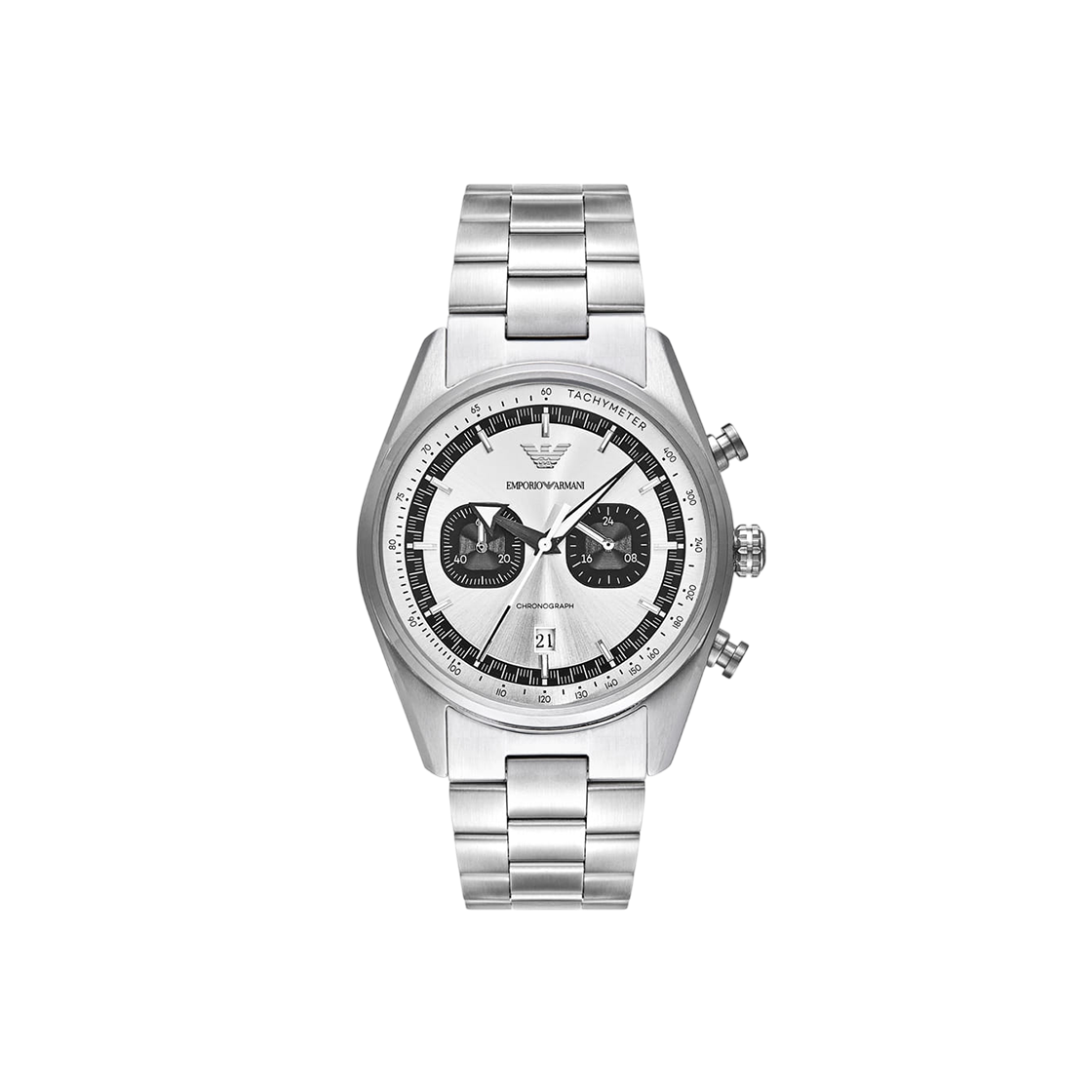 엠포리오 아르마니 레이서 42mm 크로노그래프 메탈 시계 투톤 실버(Emporio Armani Racer 42mm Chronograph Metal Watch Two-Tone Silver)