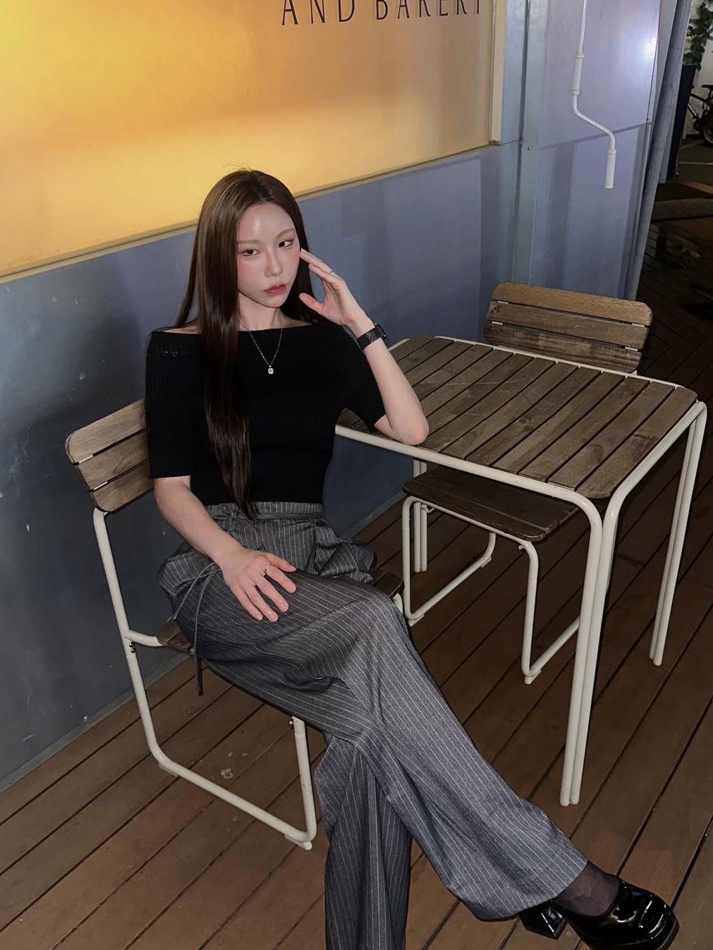 Juukiff Lace Ribbed Top In Mixed Cotton Black 착용 스타일 - 1
