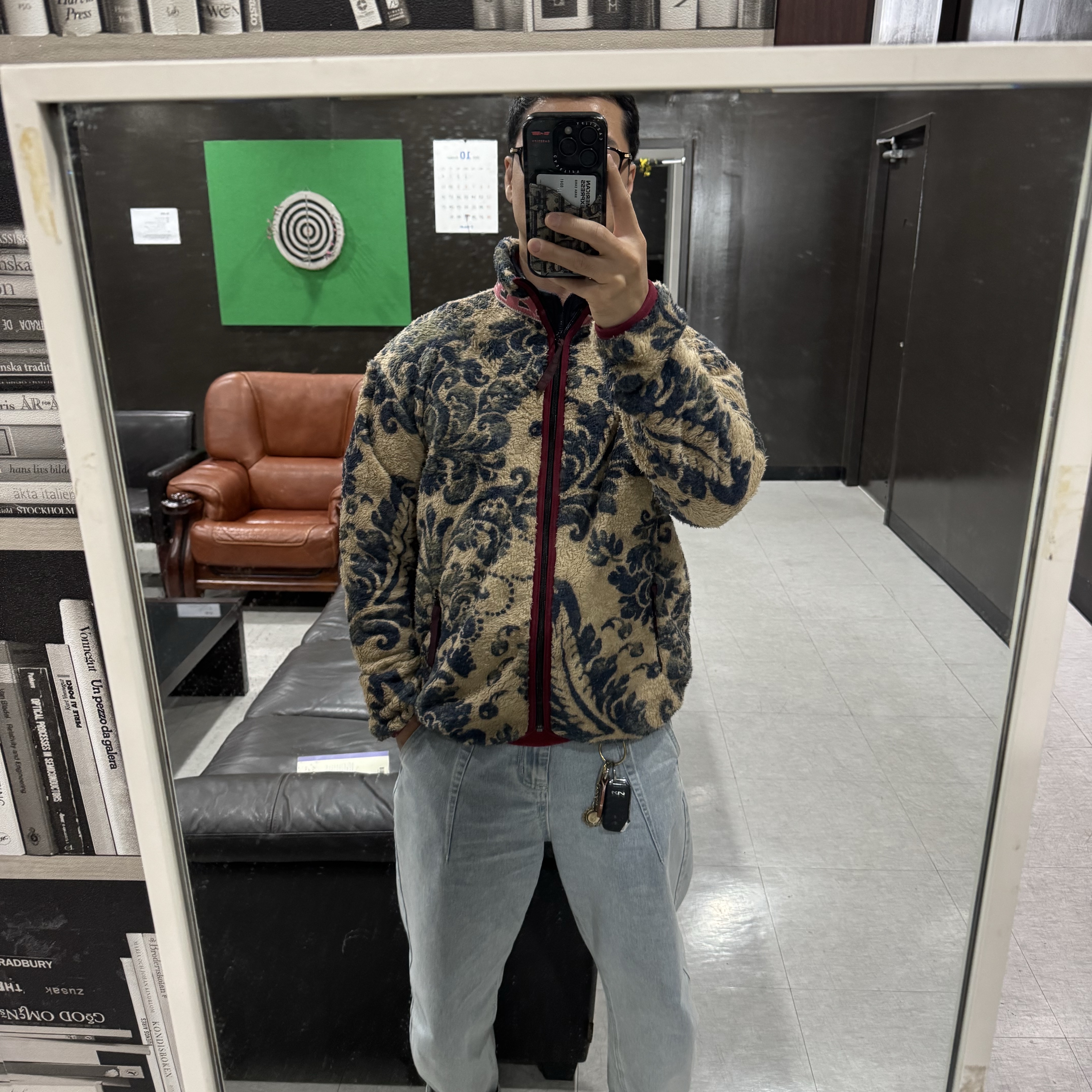 Kapital Damask Pattern Maria Fleece Zip Blouson Beige 착용 스타일