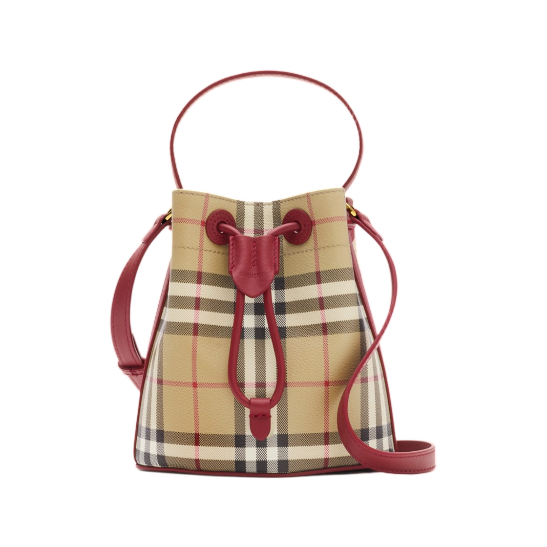 8116284 Burberry Mini Check Bucket Bag Archive Beige Ruby Red